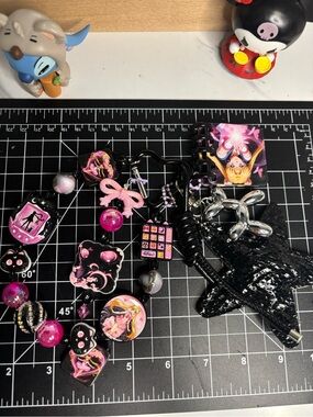 Kids Black & Pink Charm Keychain Wristlet with Anime Accents